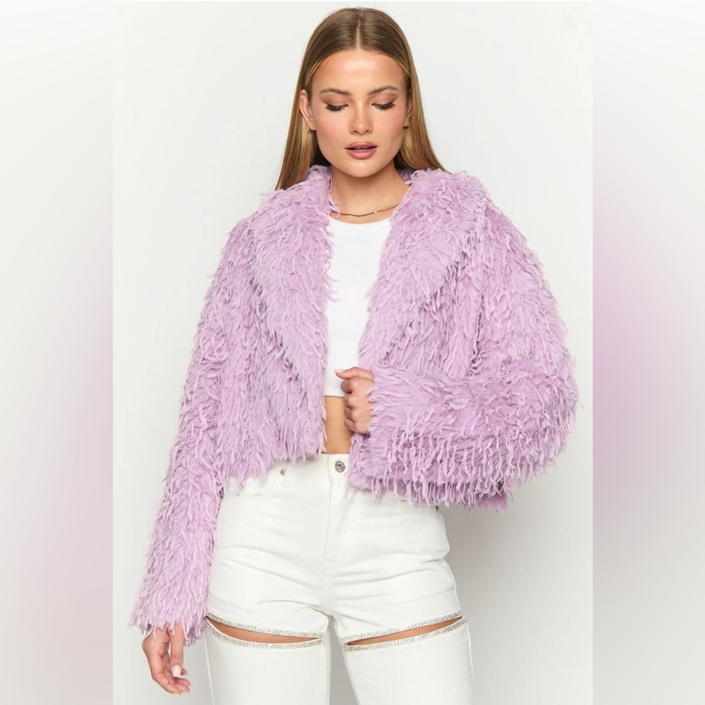 Lavender Faux Fur Fringe Jacket from Beginning Boutique